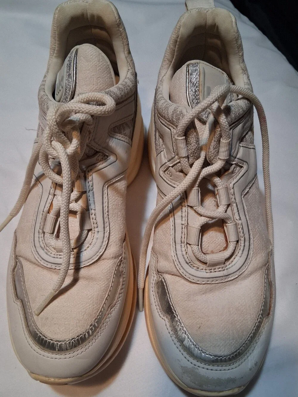 Michael Kors Olympia Chunky Platform Cream Sneakers Pink Grey Accents Y2k Active